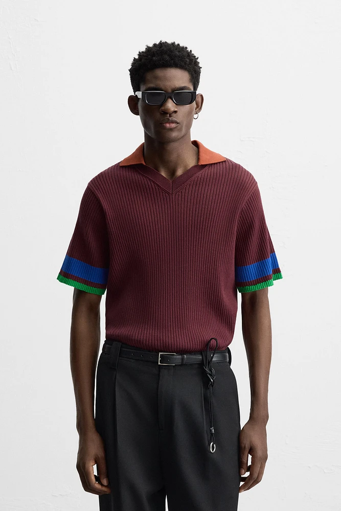 POLO EN MAILLE CÔTELÉE COLOR BLOCK