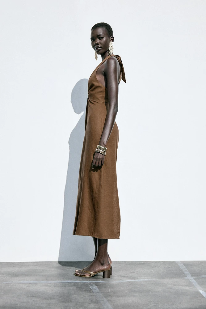 LINEN BUCKLE MIDI DRESS