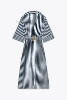 STRIPED LINEN MIDI DRESS