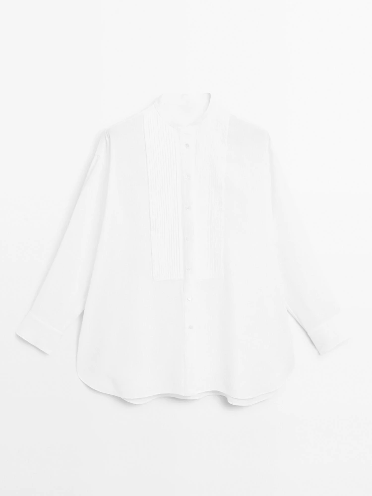 Linen blend shirt with thin pintucks