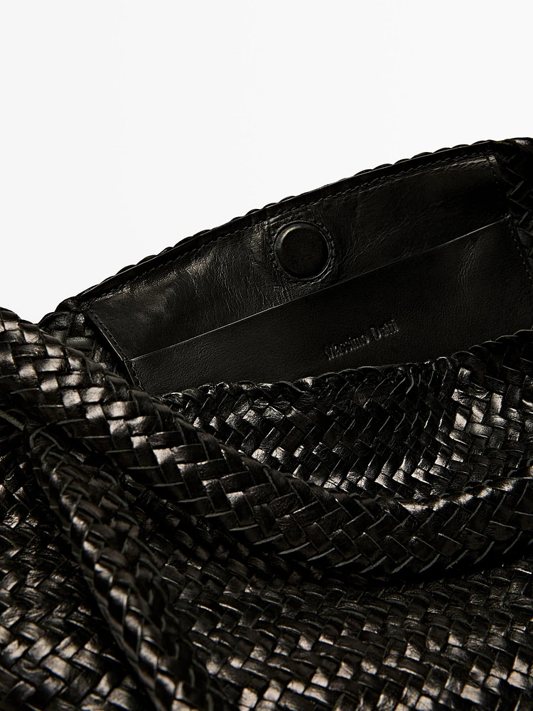 Sac mi-tote tressé en cuir nappa