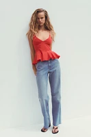 CONTRAST POPLIN PEPLUM TOP