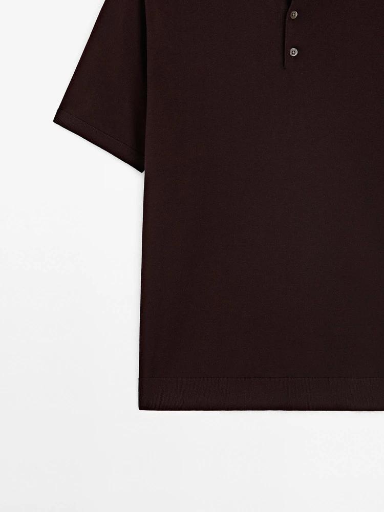 Short sleeve cotton knit polo shirt