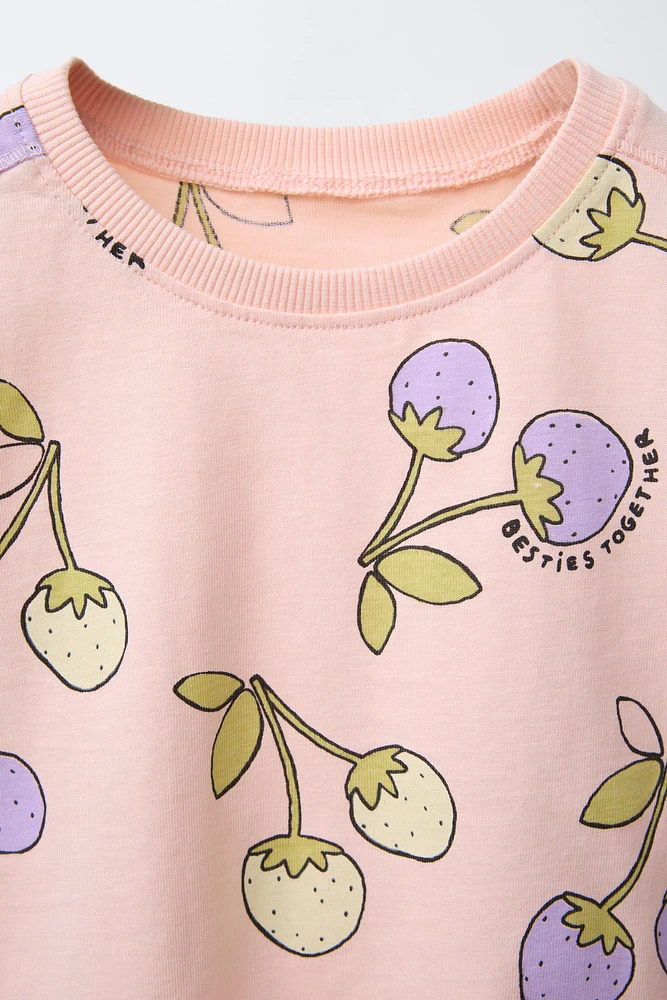 FRUIT PRINT T-SHIRT AND BIKER LEGGINGS SET