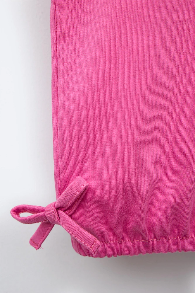 BOW T-SHIRT AND RIBBED BIKER LEGGINGS JOGGING SET