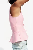 TIE-DETAIL PEPLUM KNIT TOP