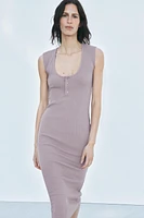 RIBBED MIDI BUTTON DRESS