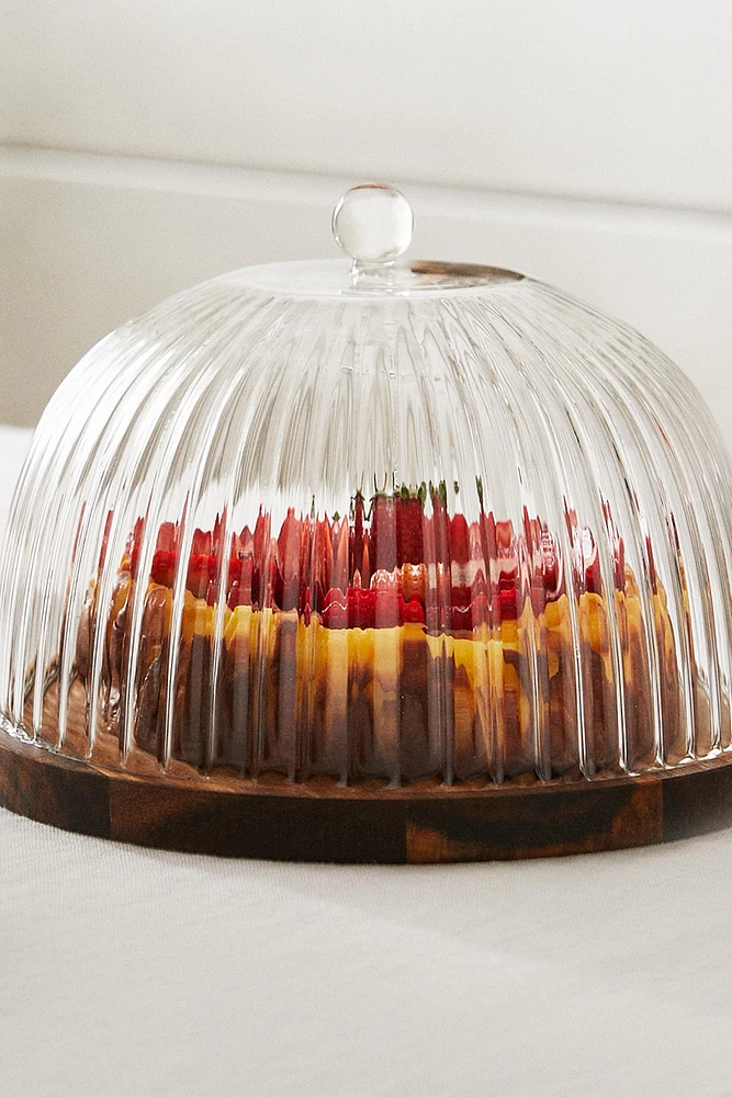 BOROSILICATE WOODEN CAKE DISH