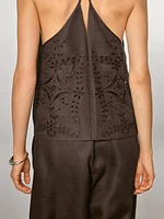 Linen blend embroidered top