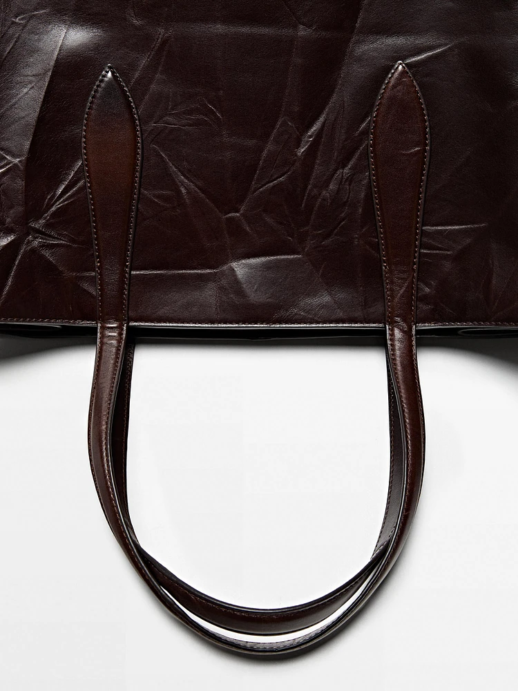 Grand sac effet craquelé en cuir nappa