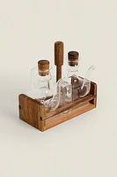 BOROSILICATE GLASS AND WOOD CRUET SET