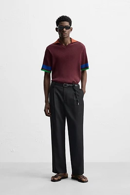 COLOR BLOCK RIBBED KNIT POLO SHIRT