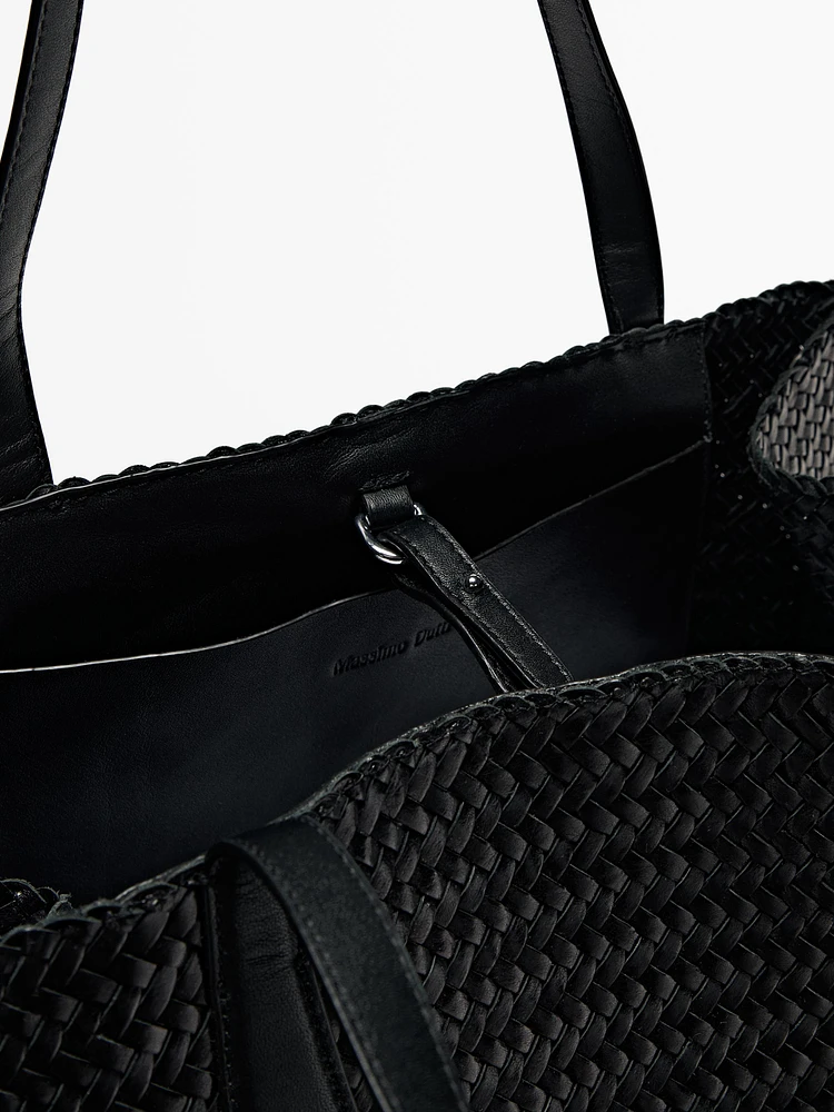 Grand sac satchel tressé en cuir nappa
