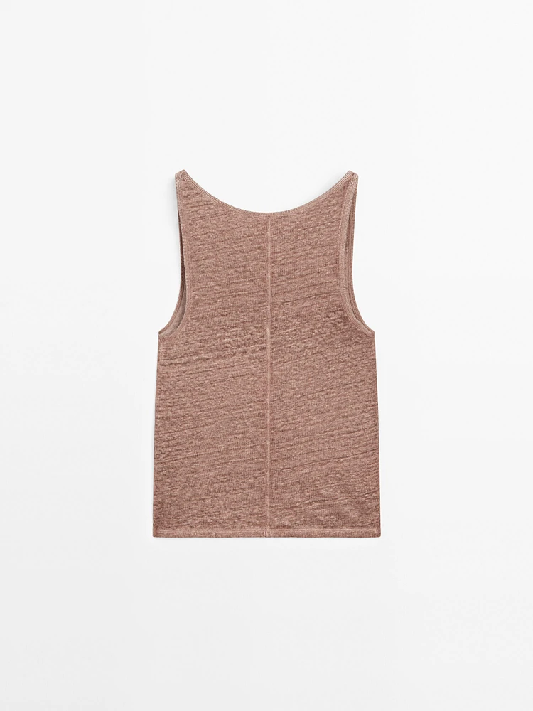 Strappy top with linen fabric detail