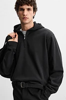 BASIC HOODED QUARTER-ZIP SWEATSHIRT