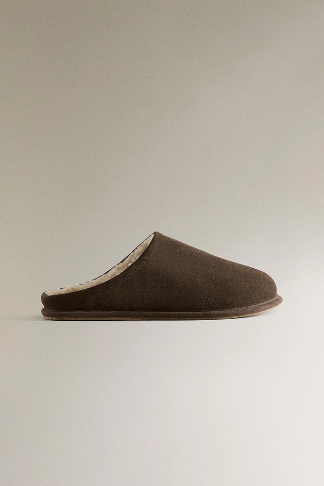 FAUX SHEARLING LEATHER SLIPPERS