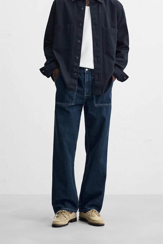 CONTRAST STITCHED WIDE LEG JEANS