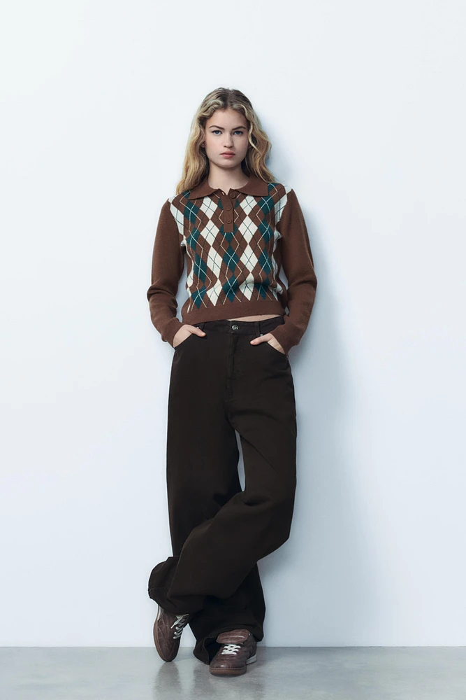 ARGYLE KNIT POLO SWEATER