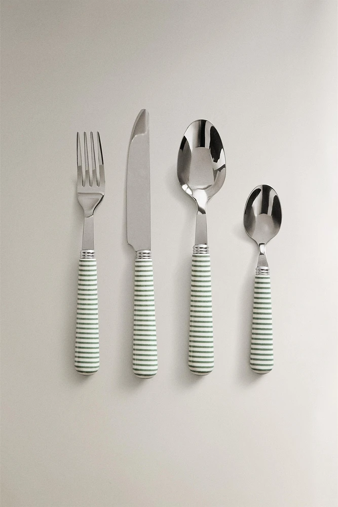 ENSEMBLE COUVERTS 4 PIÈCES MANCHE RAYURES