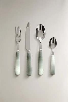 ENSEMBLE COUVERTS 4 PIÈCES MANCHE RAYURES