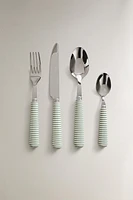 ENSEMBLE COUVERTS 4 PIÈCES MANCHE RAYURES