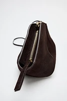 SPLIT LEATHER TOPSTITCHED CLUTCH