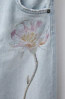 EMBROIDERED FLOWER WIDE LEG JEANS