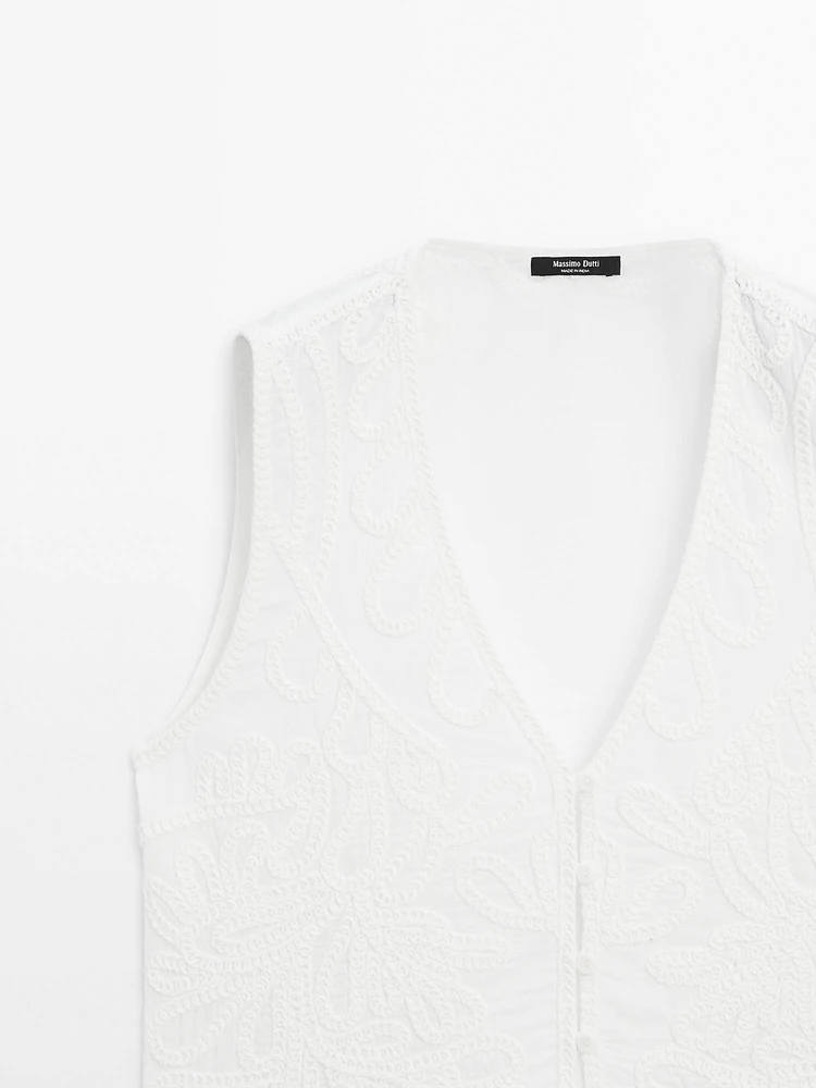 Veste sans manches brodée 100 % coton