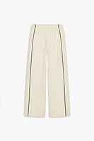 CONTRASTING PIPED TRIM WIDE-LEG PANTS