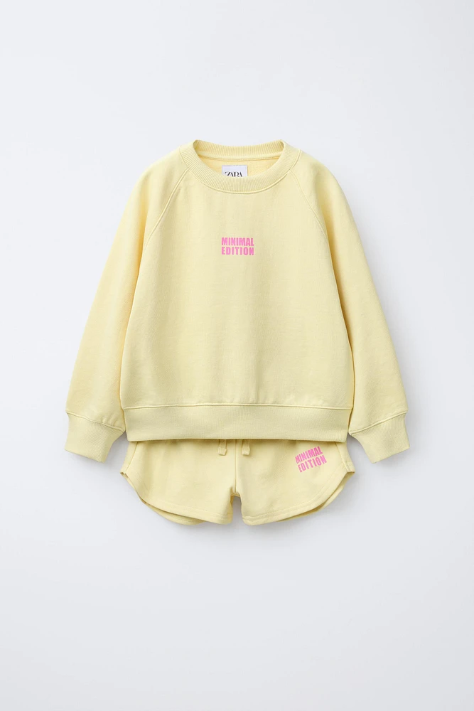 TEXT SWEATSHIRT AND BERMUDA SHORTS SET