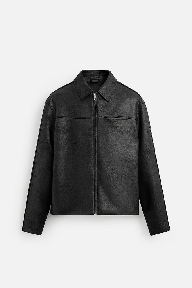 BLOUSON EN MATIÈRE SYNTHÉTIQUE DÉLAVÉE