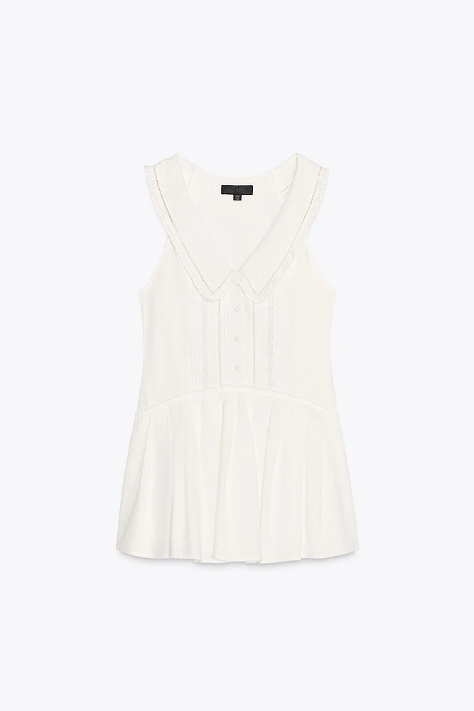 PLEATED PETER PAN COLLAR SHORT DRESS