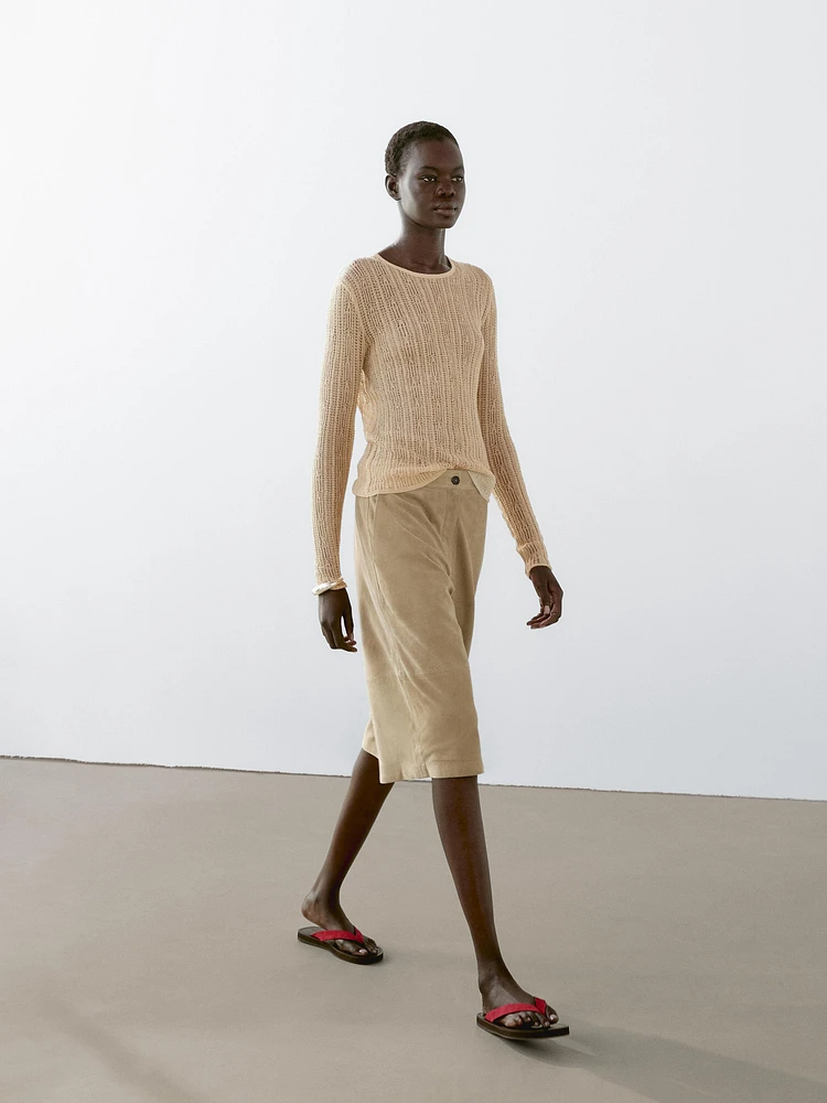 Long sleeve T-shirt with openwork fabric