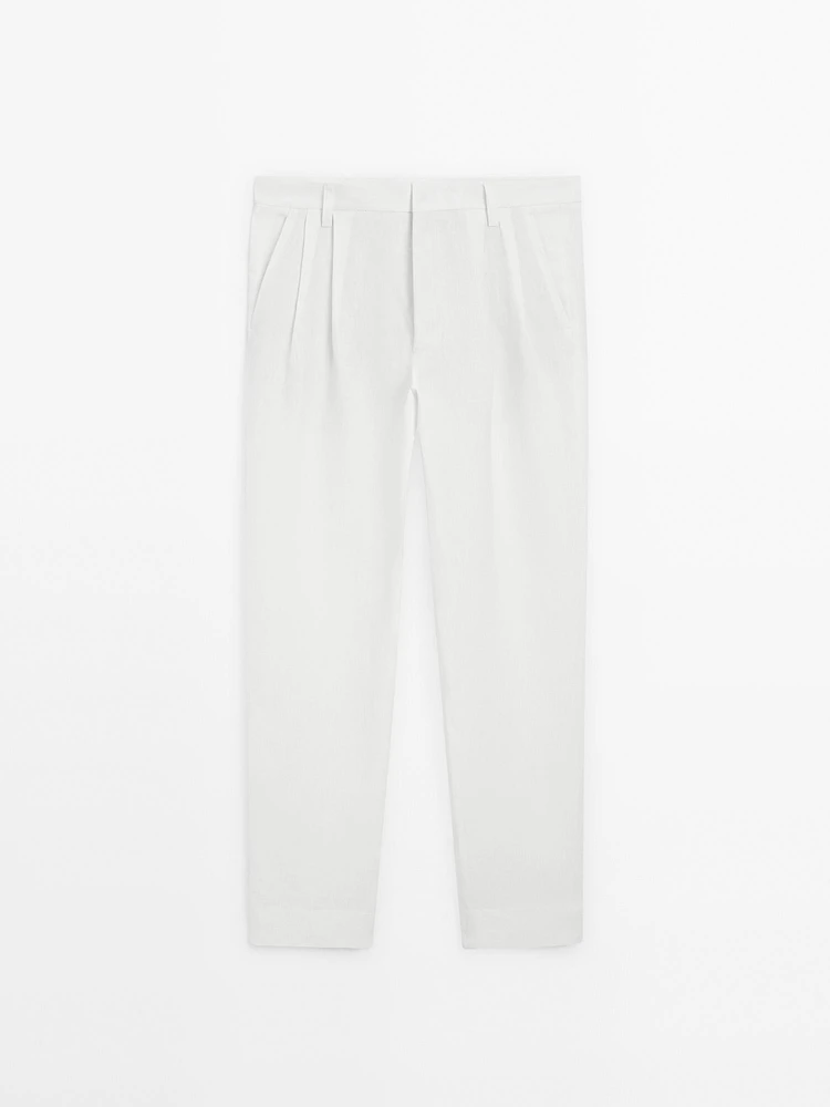 Pantalon à double pince 100 % lin