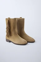 FRINGE SPLIT LEATHER BOOTS