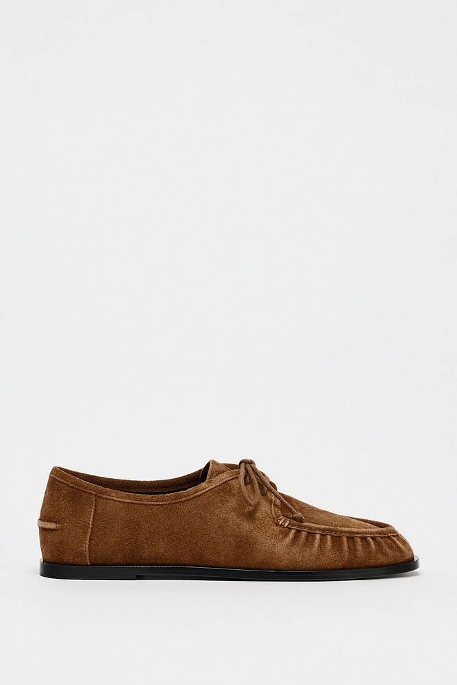 SOFT SUEDE LACED LOAFERS