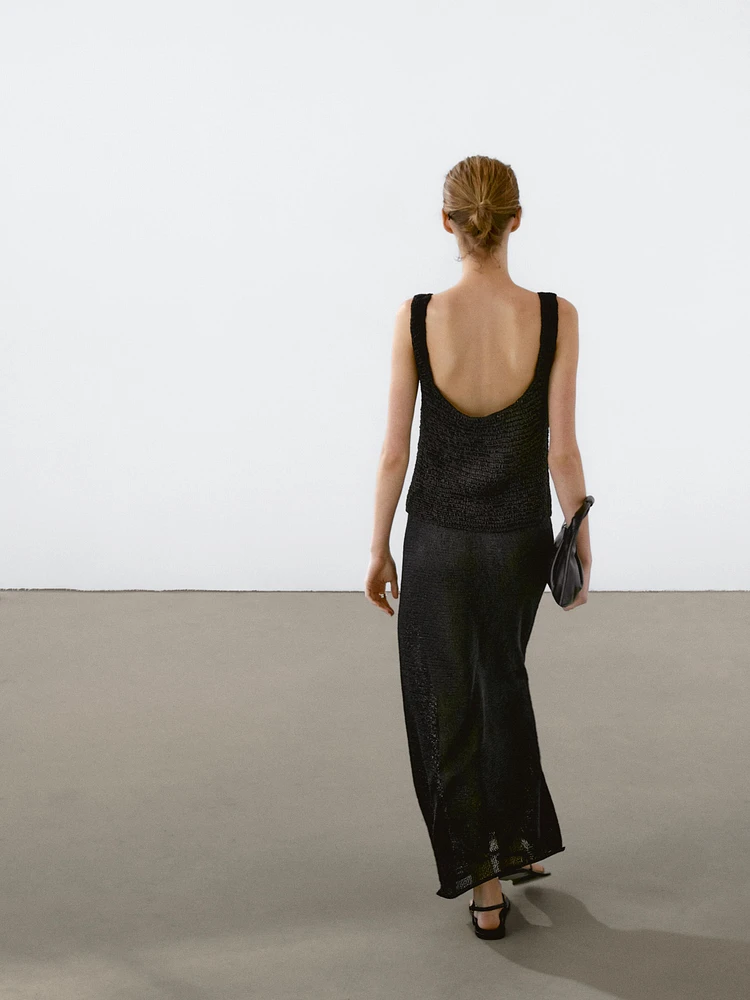 Jupe midi en maille ajourée