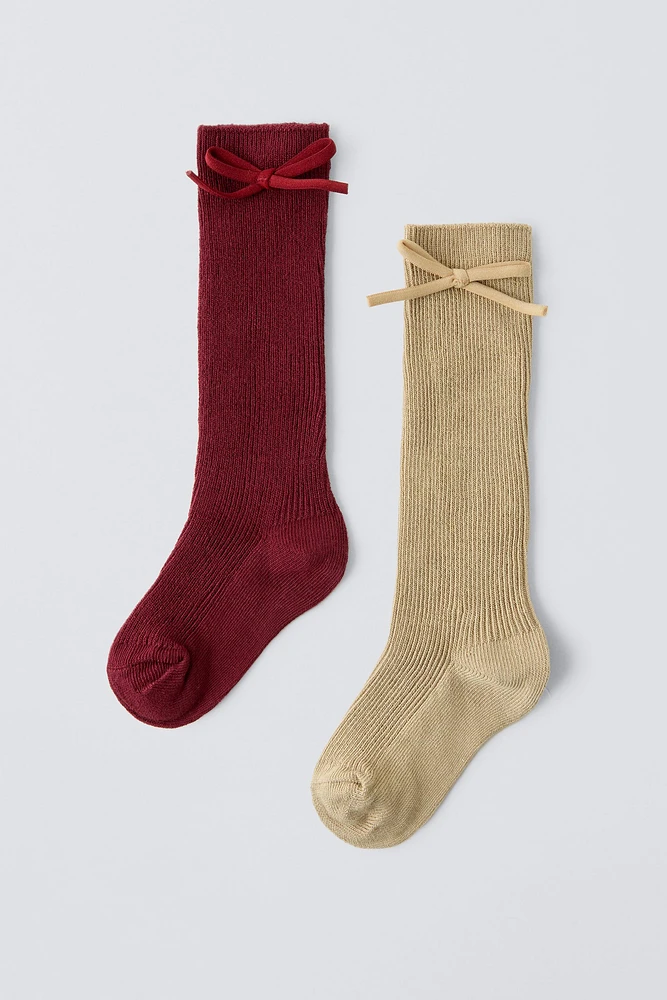 LOT DE DEUX PAIRES CHAUSSETTES HAUTES AVEC NŒUD