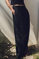 MULTI-PLEAT EMBROIDERED PANTS
