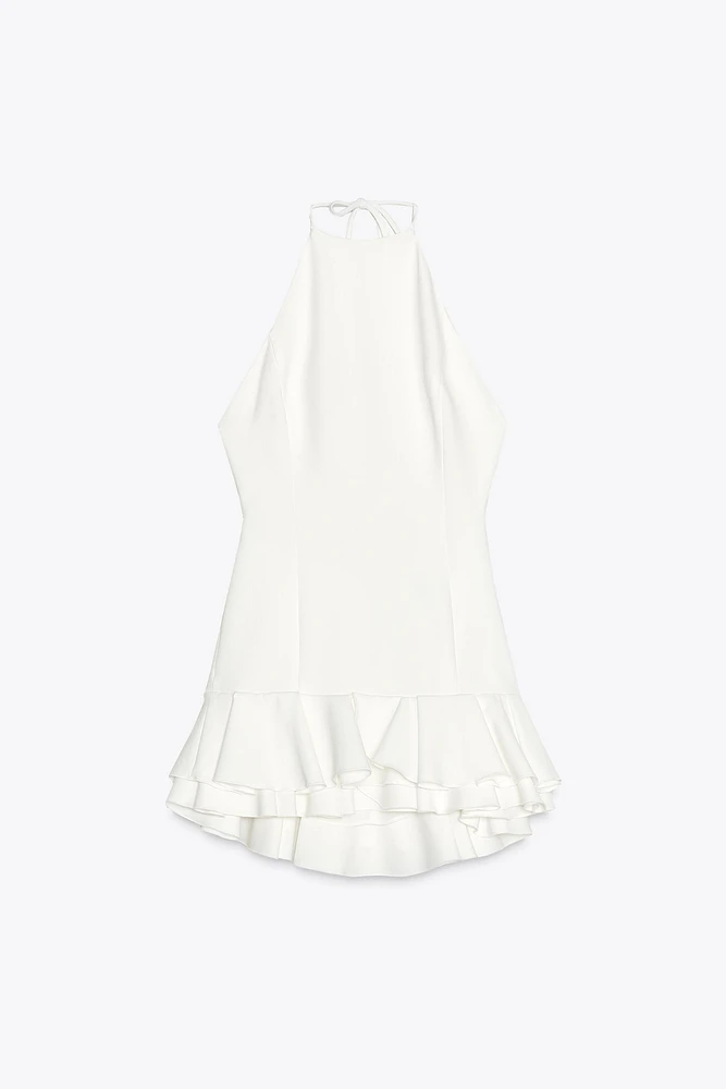 ROBE MINI HALTER À VOLANTS