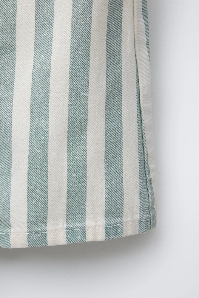STRIPED TWILL OVERALL SHORTS