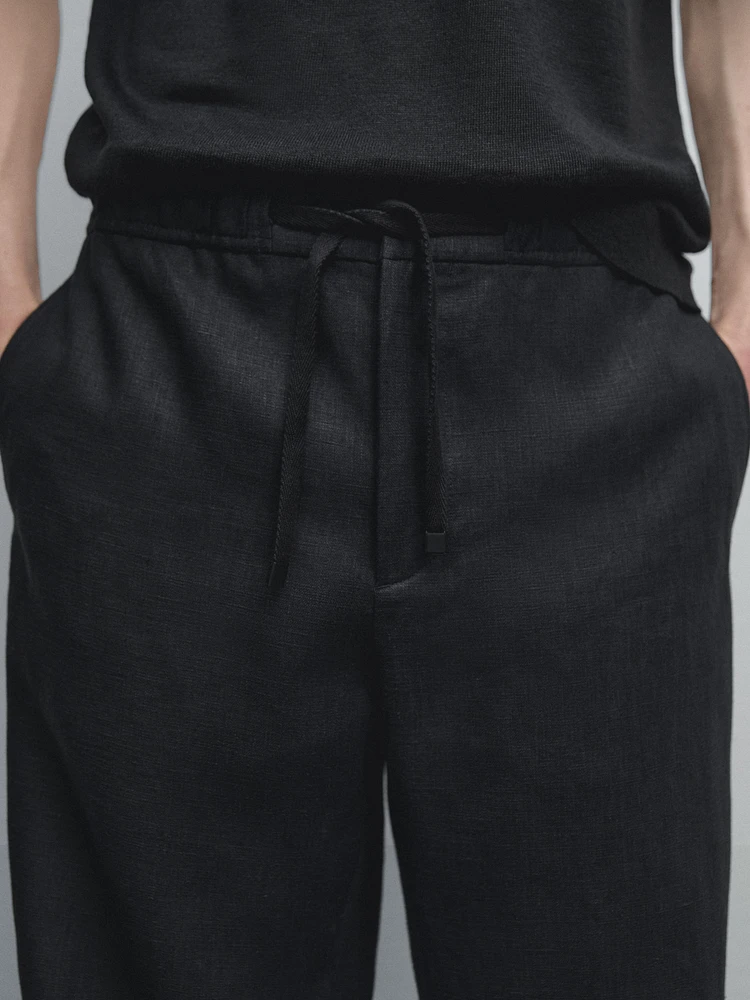 100% linen jogger trousers
