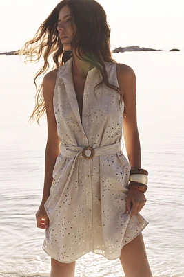 EMBROIDERED EYELET SMOCKED DRESS