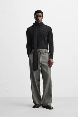 BELTED HERRINGBONE PANTS