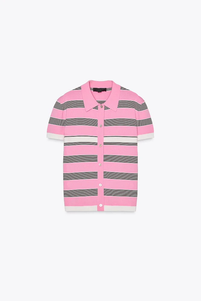 STRIPED KNIT POLO SHIRT