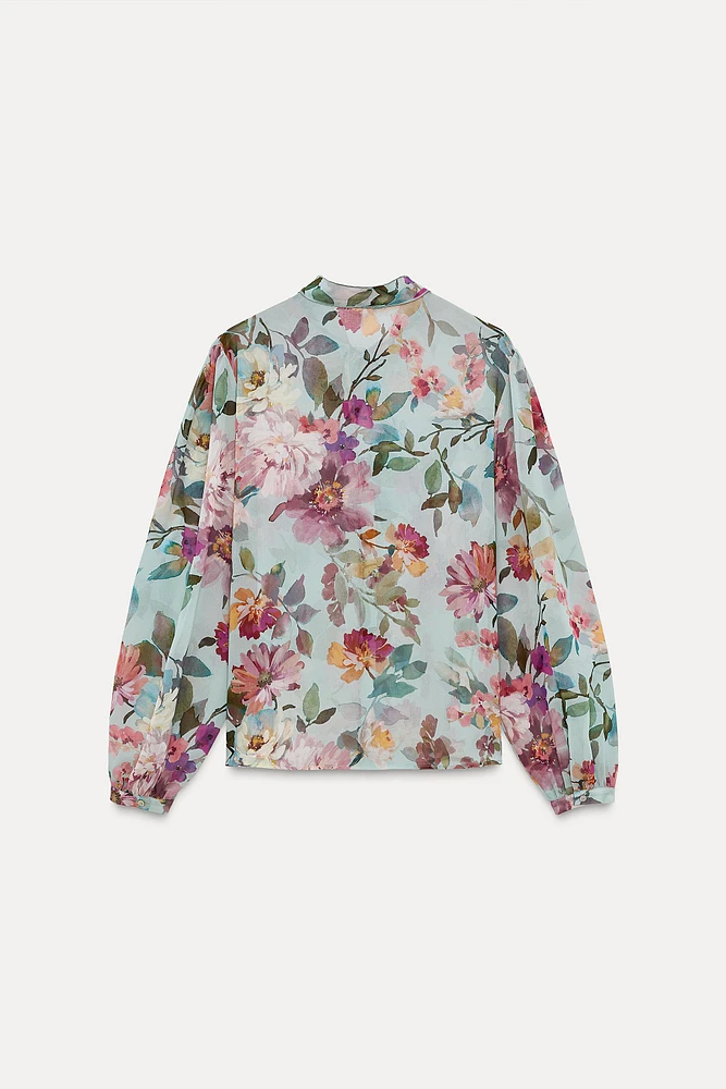 FLORAL PRINT TIE SHIRT