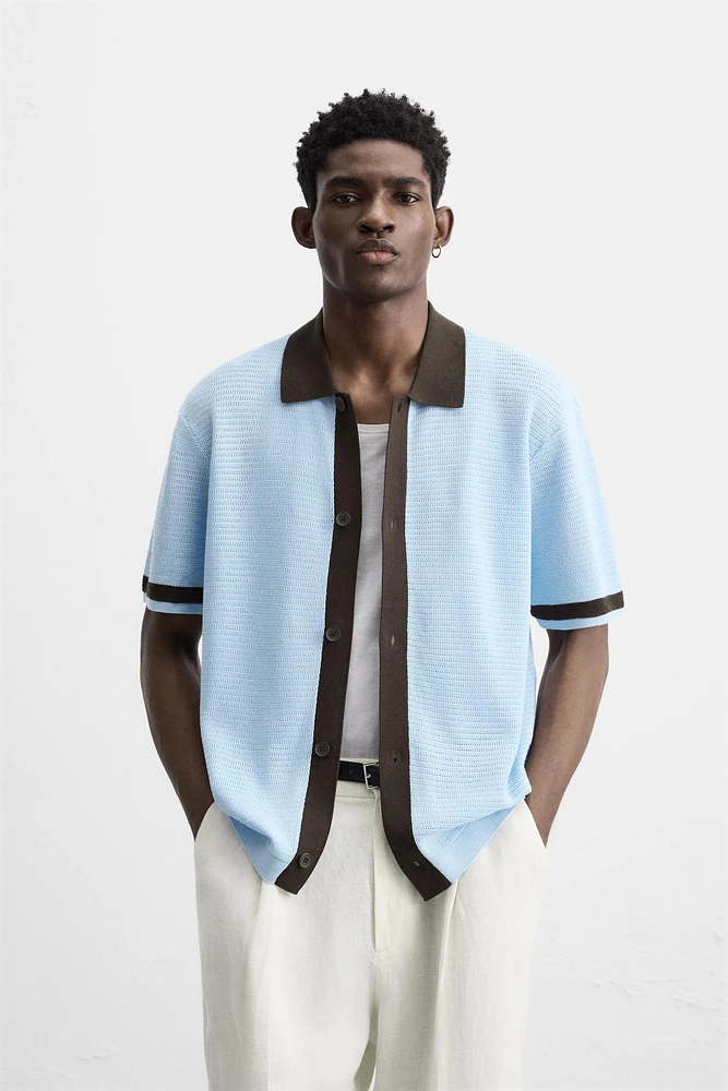 CONTRAST KNIT SHIRT