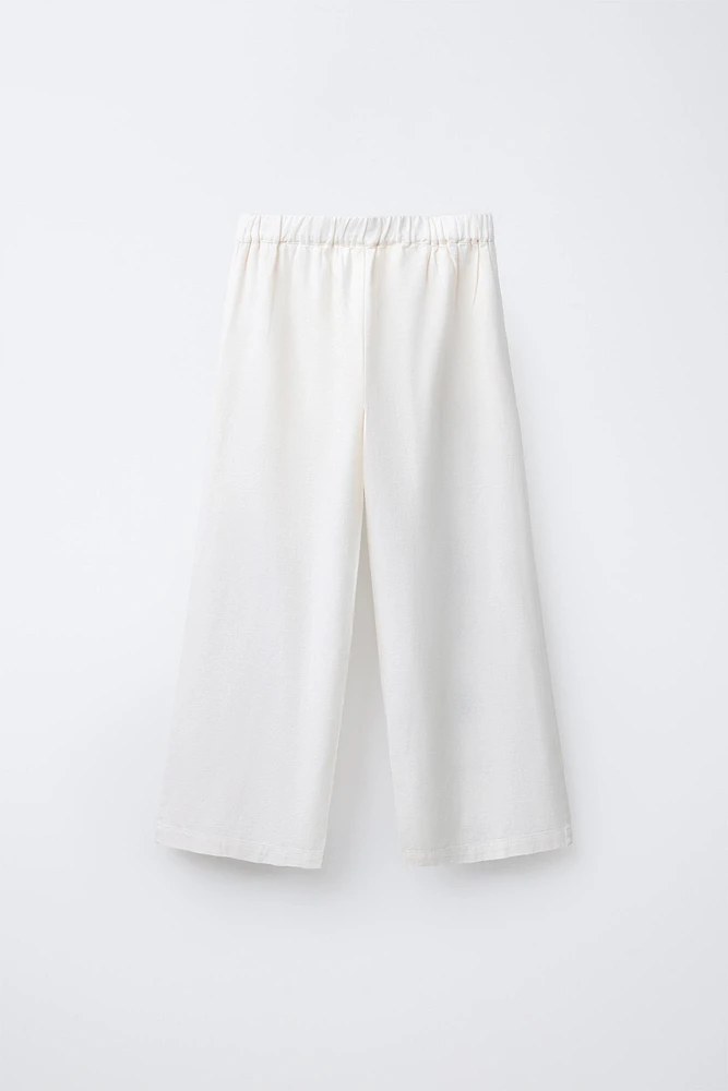 EMBROIDERED LINEN-BLEND PANTS