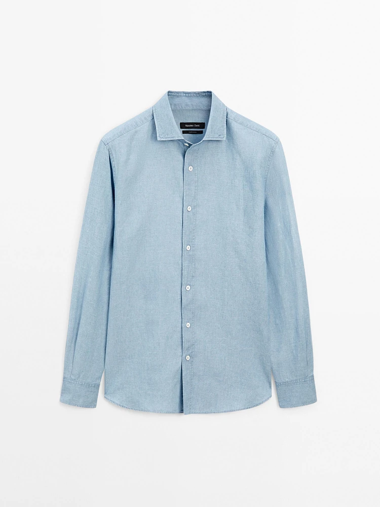 Chemise slim denim en coton mélangé