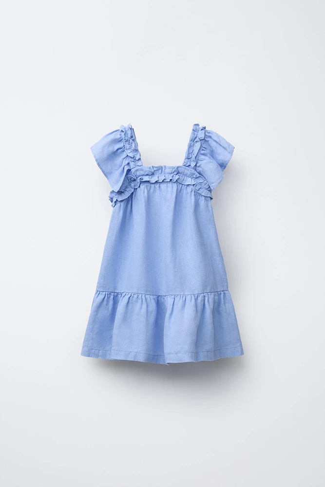 100% LINEN DRESS WITH RUFFLES